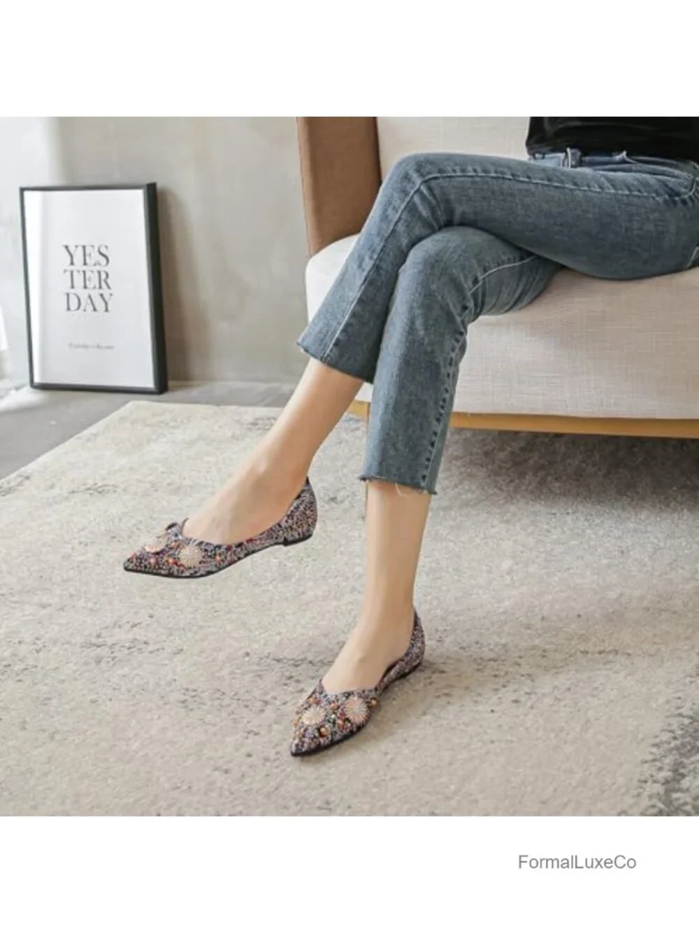 Women Rhinestone Ballet Flats Elegant Dressy Wedding Shoes